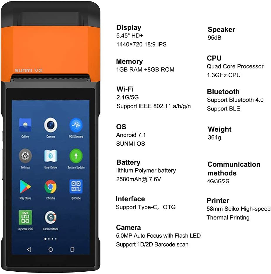 Orange Black Handheld PDA Printer with Receipt Printer, Camera and Barcode Scanner J3725