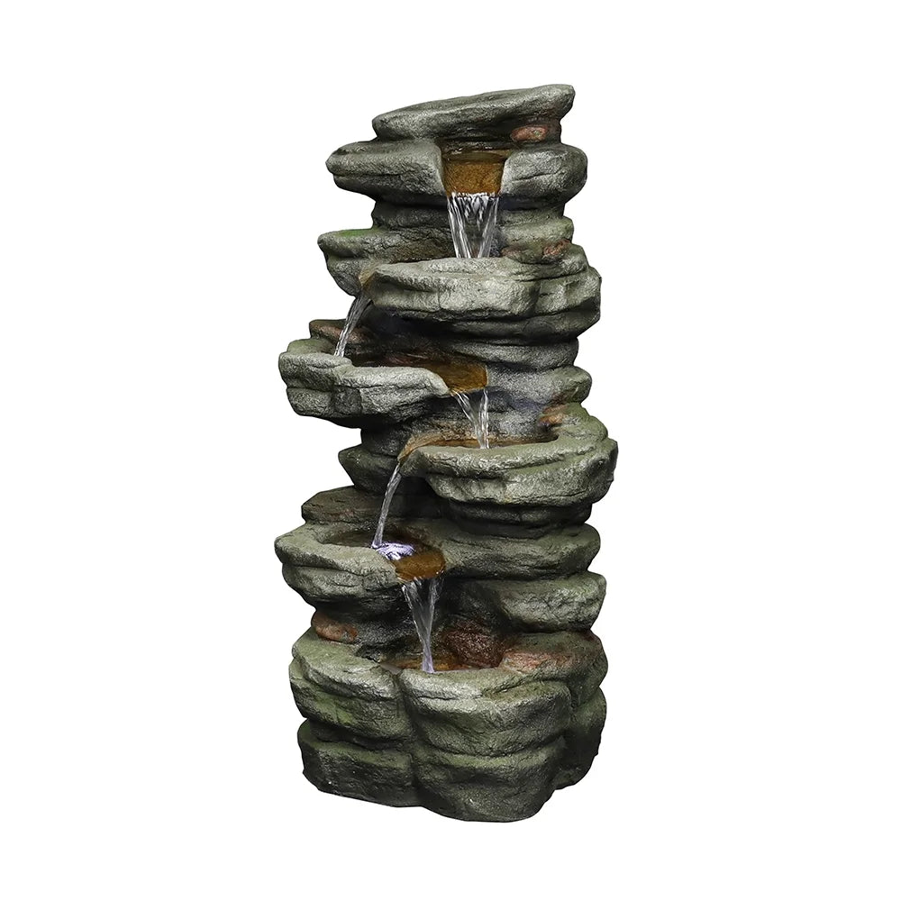 Outdoor 5-Tier Rock Water Fountain with LED Lights D8203