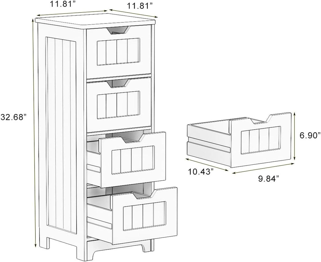 White Freestanding Storage Cabinet with 4 Drawers F3323