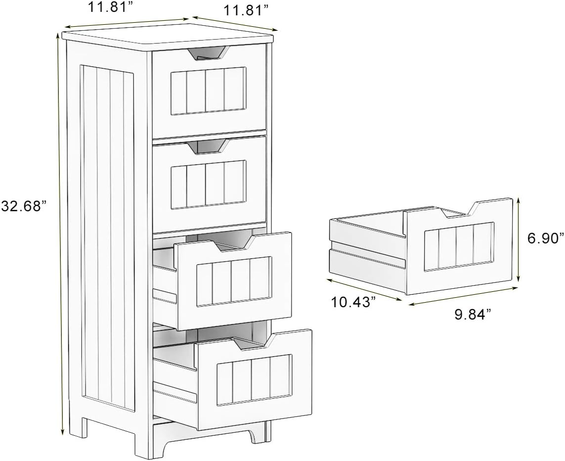 White Freestanding Storage Cabinet with 4 Drawers F3323