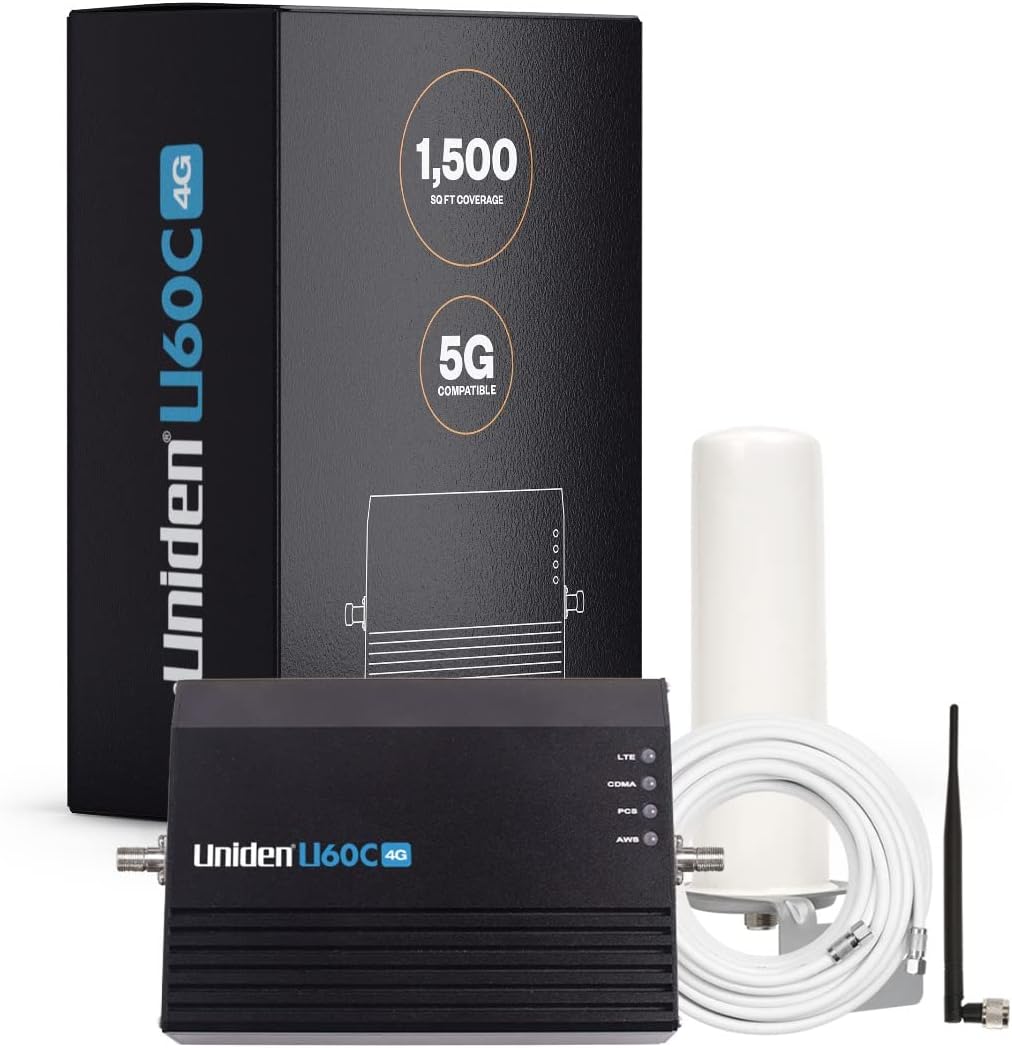 Cell Phone Signal Booster with Omni Whip Antenna, 75 Ohm, 5G Ready, Up to 1,500 sq ft B2494