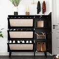 48" Wide Black Wood Shoe Cabinet with 3 Flip Doors M498