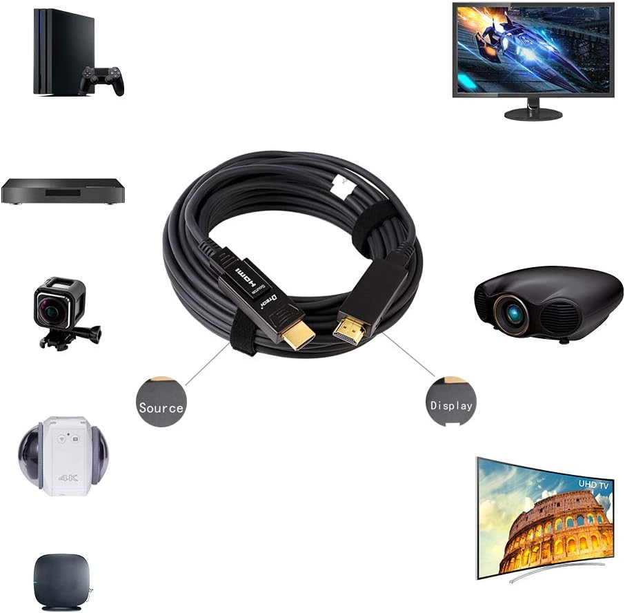 50-Meter Fiber Optic HDMI Cable 4K 60Hz 18Gbps Black J554