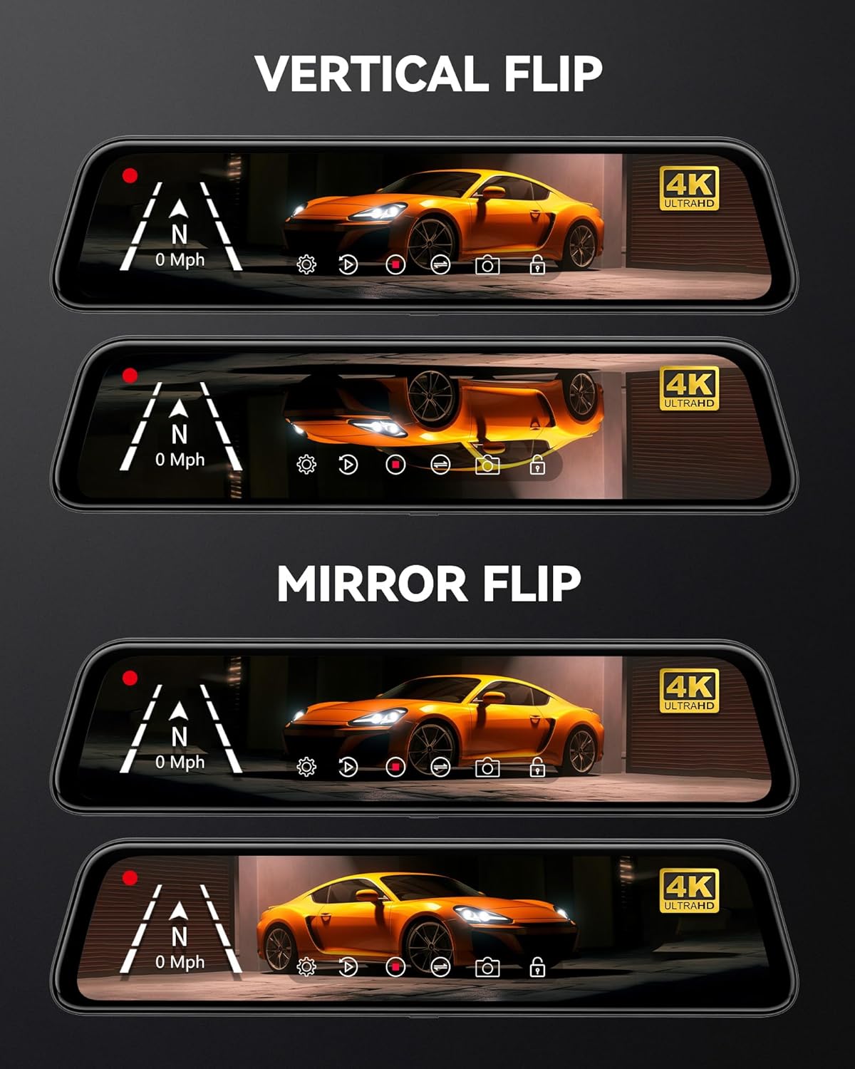 12" 4K Mirror Dash Cam Backup Camera with Front and Rear View Dual Cameras X9263