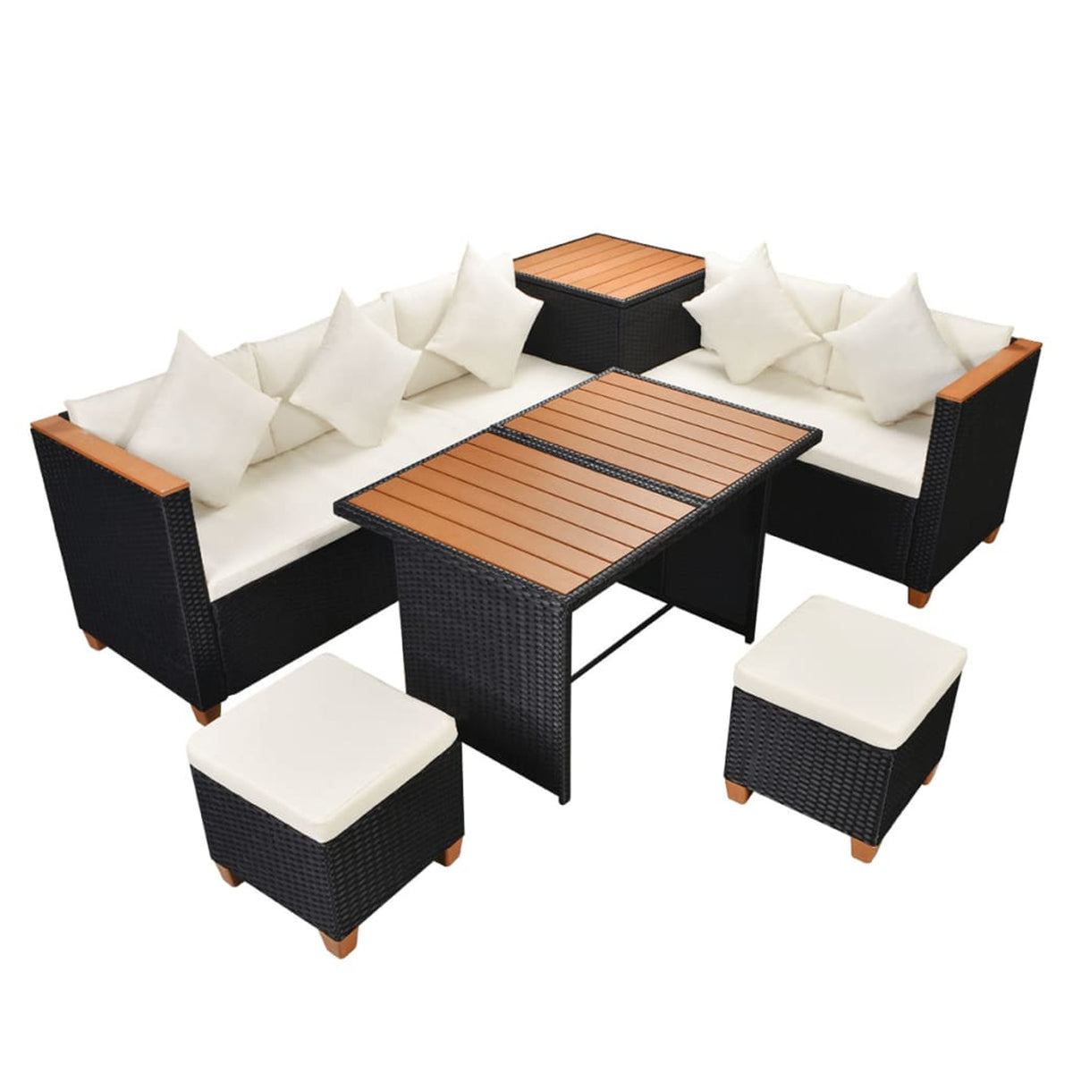 7 Piece White Cushioned Poly Rattan Outdoor Furniture Set T480