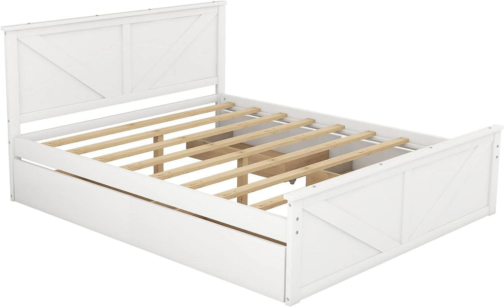 White Queen Size Platform Bed with 4 Drawers J94429