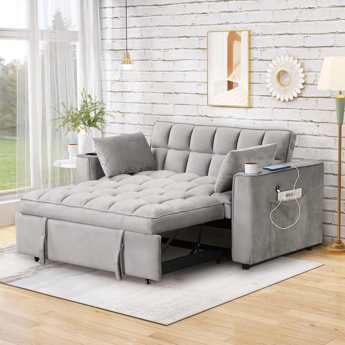 Convertible Sofa Couch with Pull Out Bed V42954