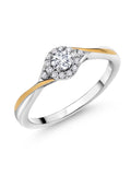 925 Sterling Silver 10k Yellow Gold White Lab Grown Diamond Halo Ring J1747