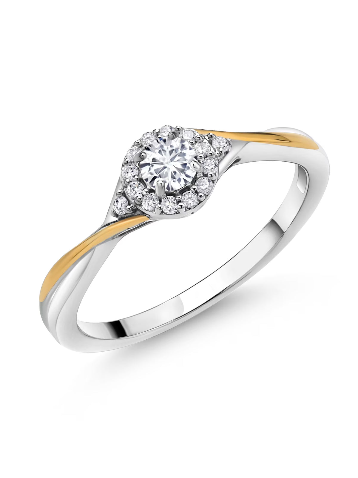 925 Sterling Silver 10k Yellow Gold White Lab Grown Diamond Halo Ring J1747