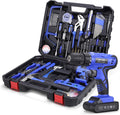21V Cordless Drill Power Tools Combo Kit with 112Pcs Hand DIY Tool Set, Blue, Pack of 2 N140