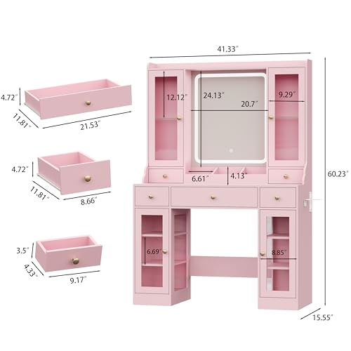 White Vanity Desk with Lighted Mirror and 5 Drawers N1861