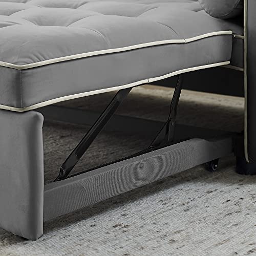Grey Velvet 3-in-1 Sleeper Sofa Couch Bed with Pull-Out Bed W767089