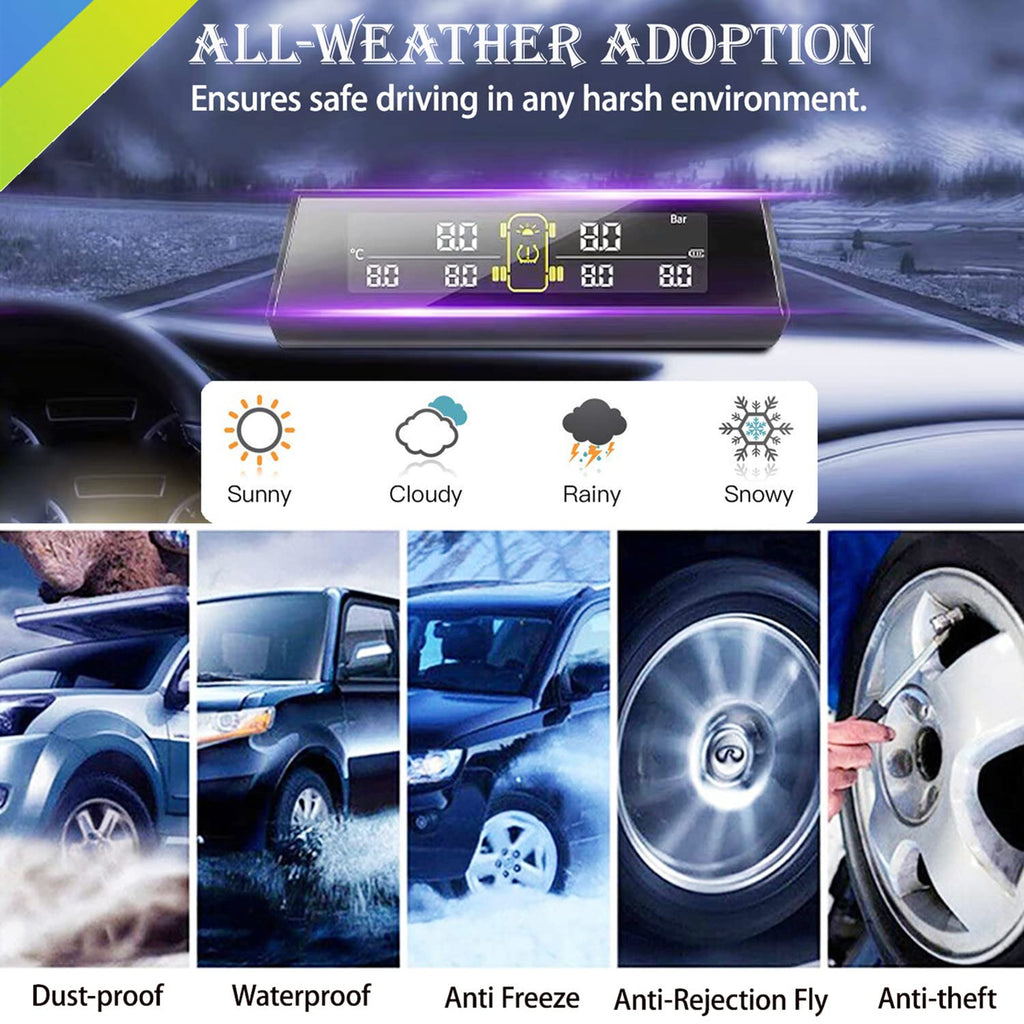 Wireless Solar Tire Pressure Monitoring System with 6 External Sensors Y3925