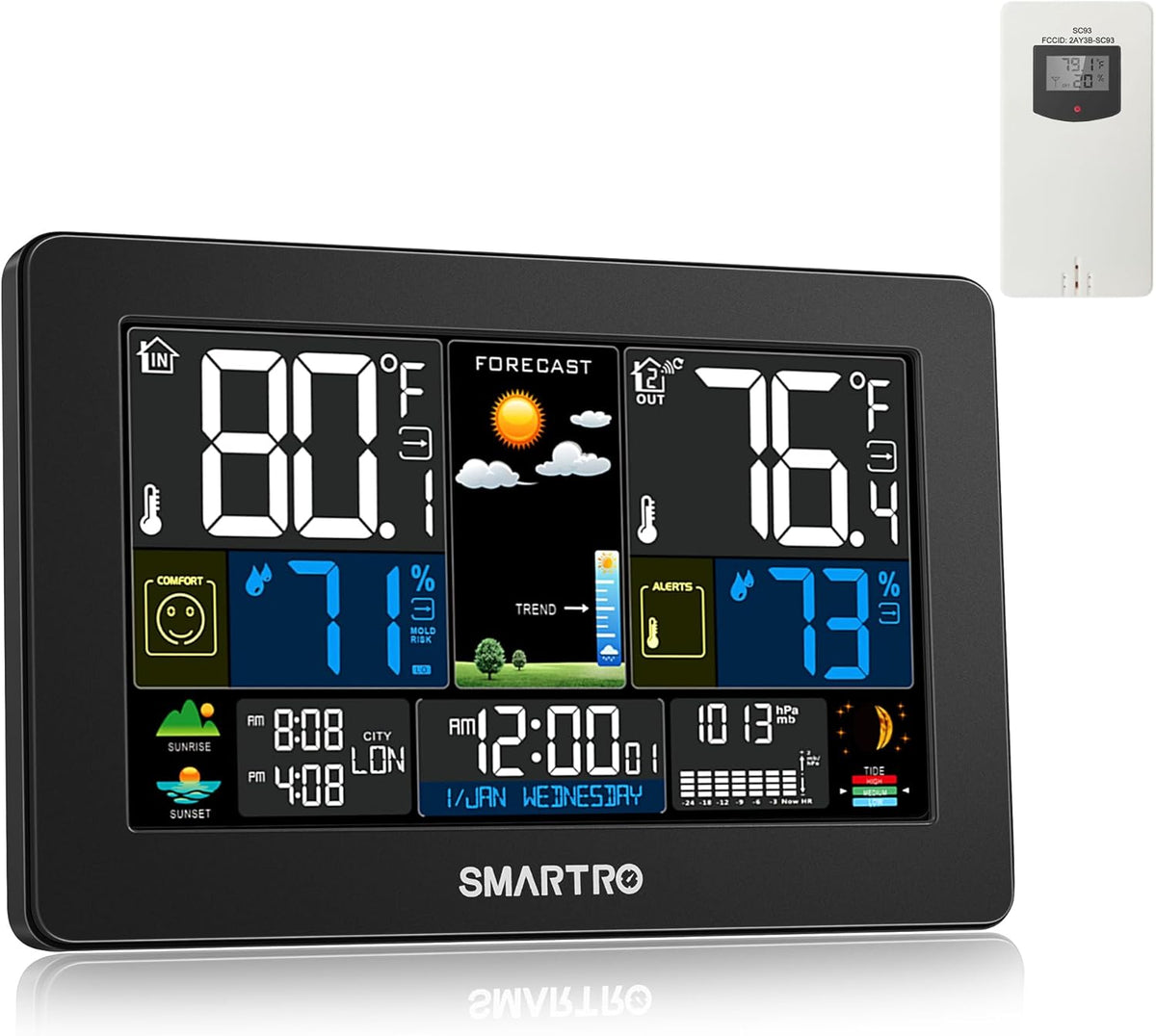 Large Color Display Wireless Indoor Outdoor Weather Station with Barometer, Temperature Humidity Monitor N72273