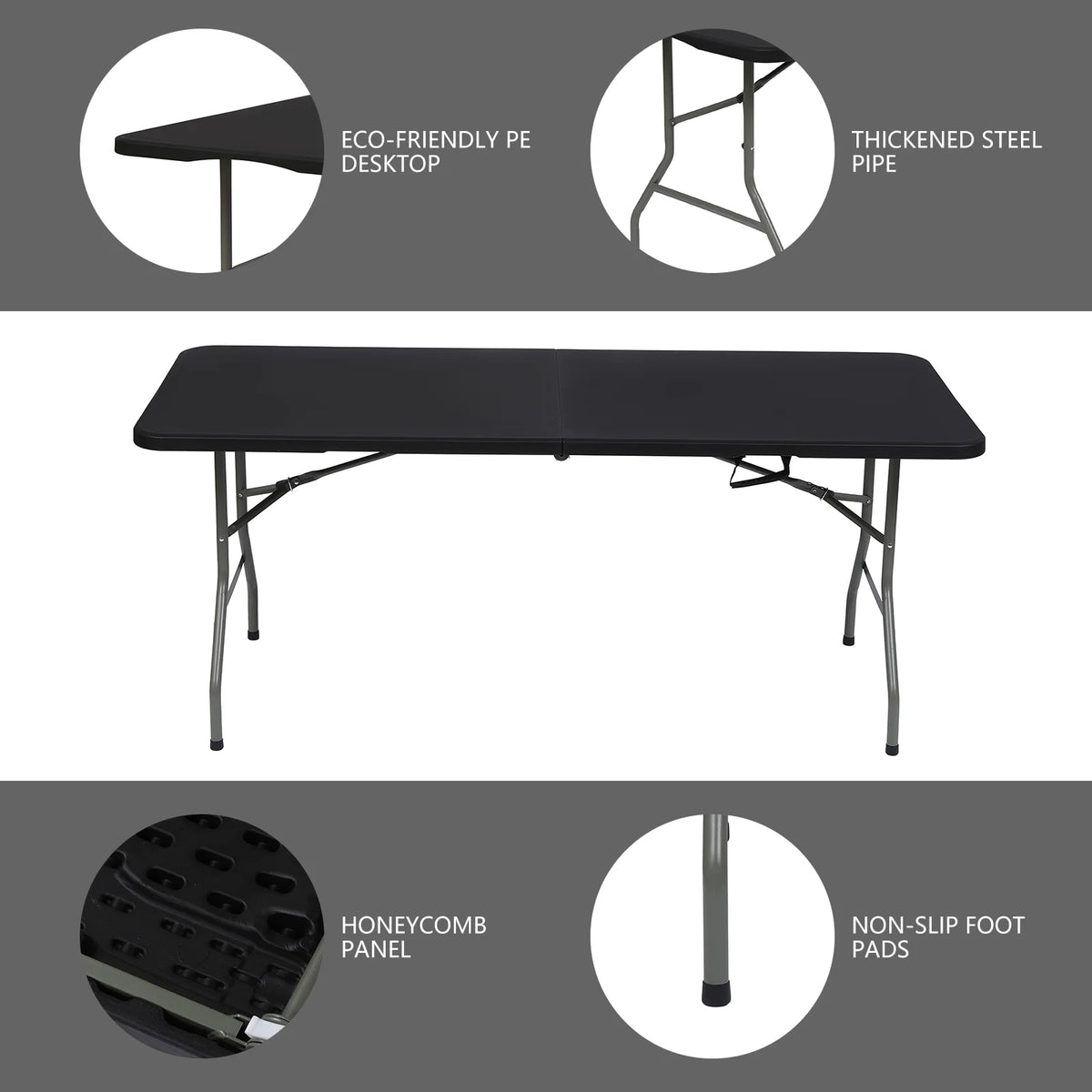 6ft Black Folding Plastic Table H221947