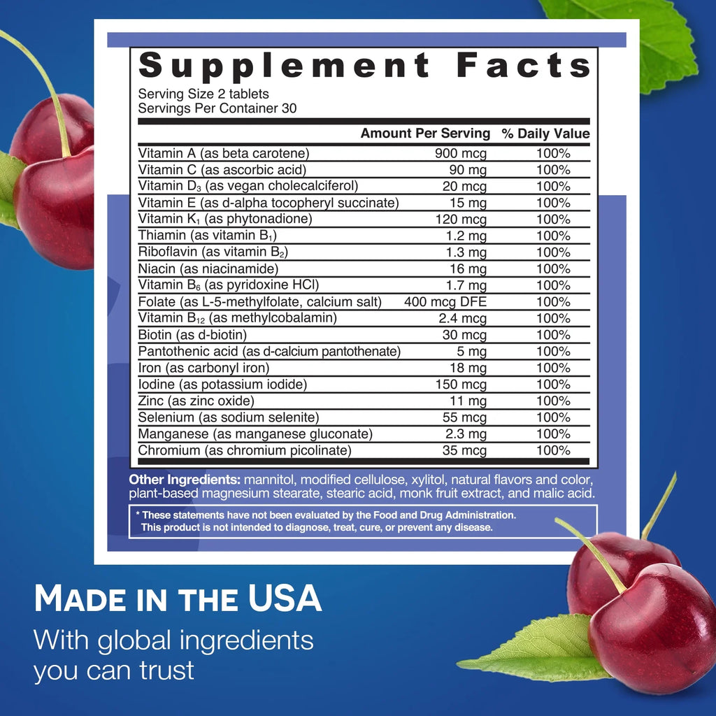 Cherry Flavored Vegan Multivitamin Tablets E8691