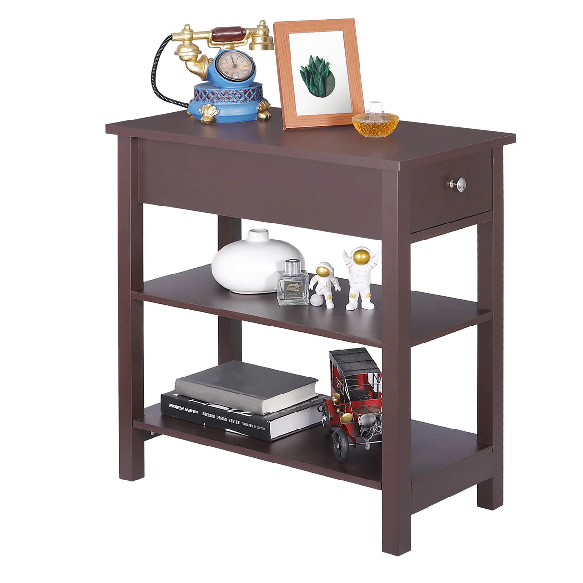 2 Pack 3-Tier Narrow MDF End Table with Drawer & Storage Shelf G614938