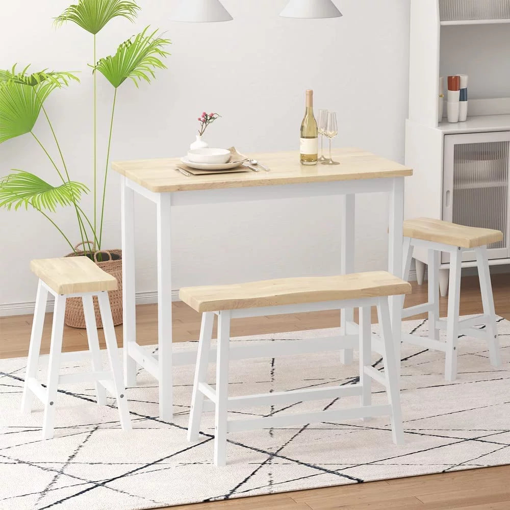Rubber Wood 4-Person Bar Dining Table Set F8621