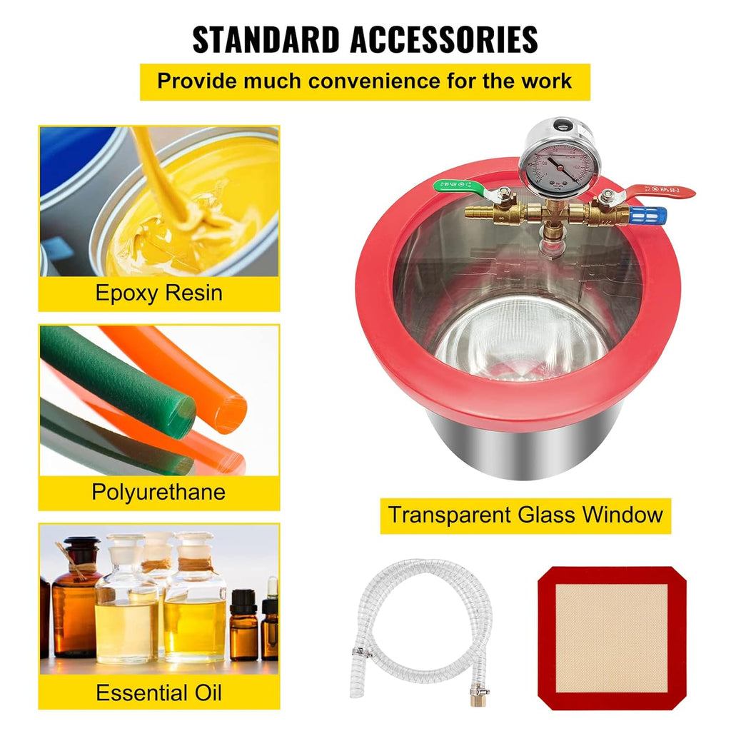 Vacuum Chamber Kit with Pump, 4CFM 1/3HP, 2 Gallon C513846