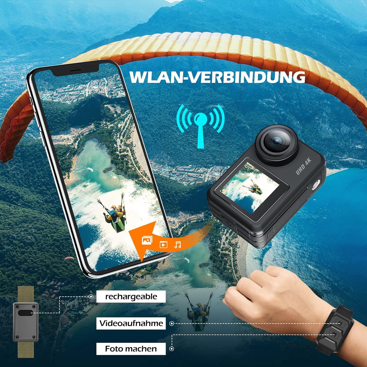 4K 20MP Dual Screen Waterproof Action Camera with EIS Remote Control E446621
