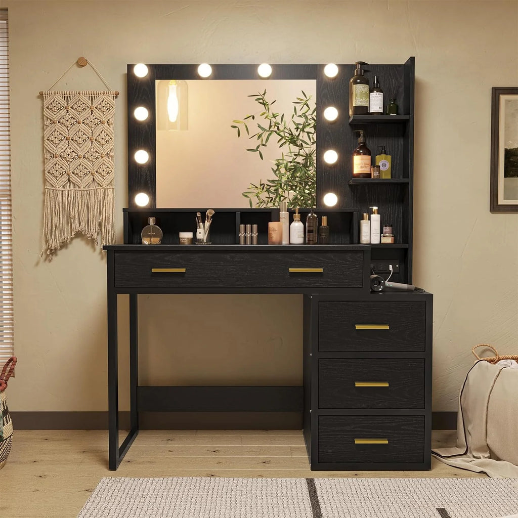 Black Makeup Vanity with Mirror V427525