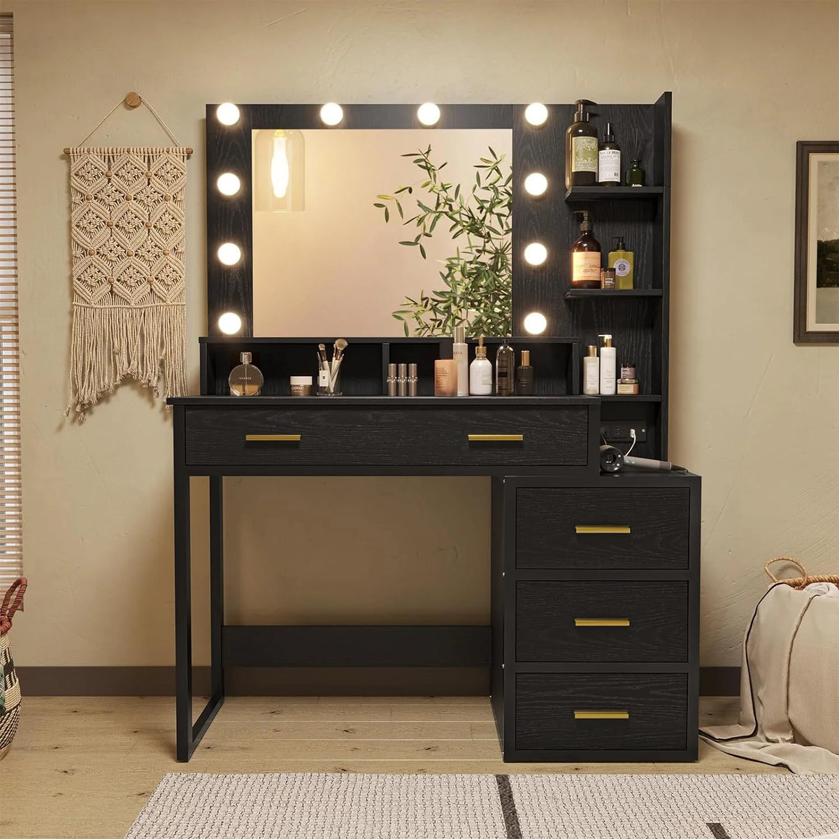 Black Makeup Vanity with Mirror V427525