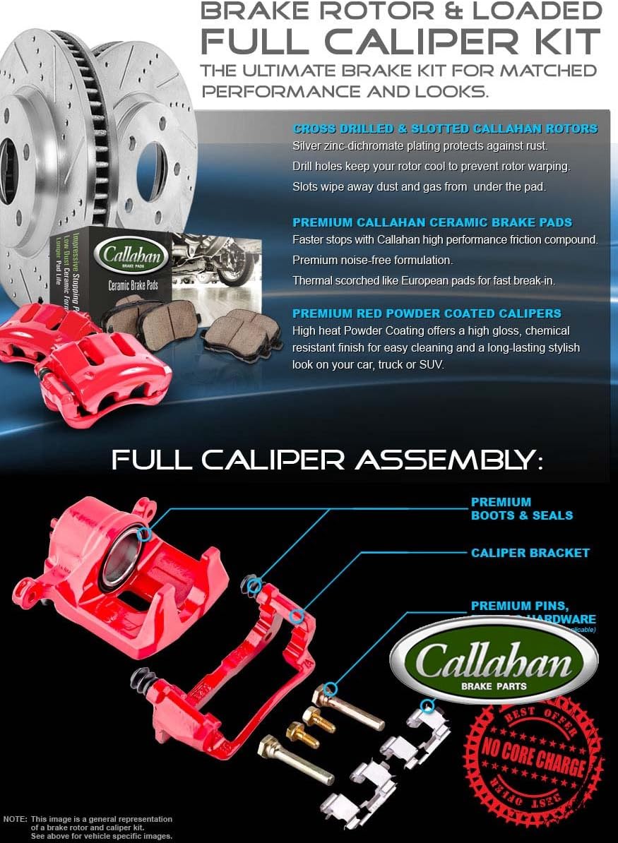 Powder Coated Red Calipers Rotors Ceramic Pads Kit C6712