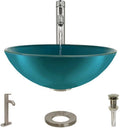 16-1/2x22 Glass Vessel Bathroom Sink with Vessel Faucet Cerulean Brushed N8423