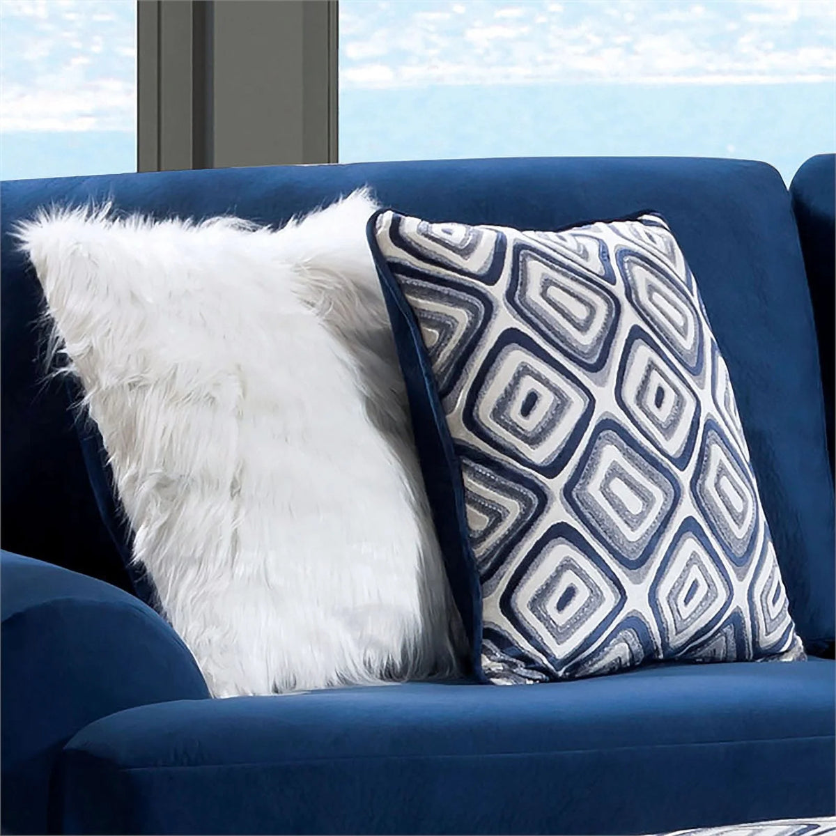 Navy Microfiber L-Shaped Sectional with Ottoman U491