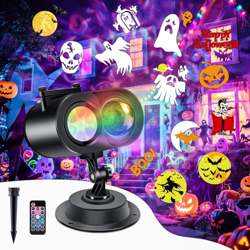 2-In-1 HD Moving Pattern Projector Lights with Remote Control, 12 Slides, 15 Colors, IP65 Waterproof P55728