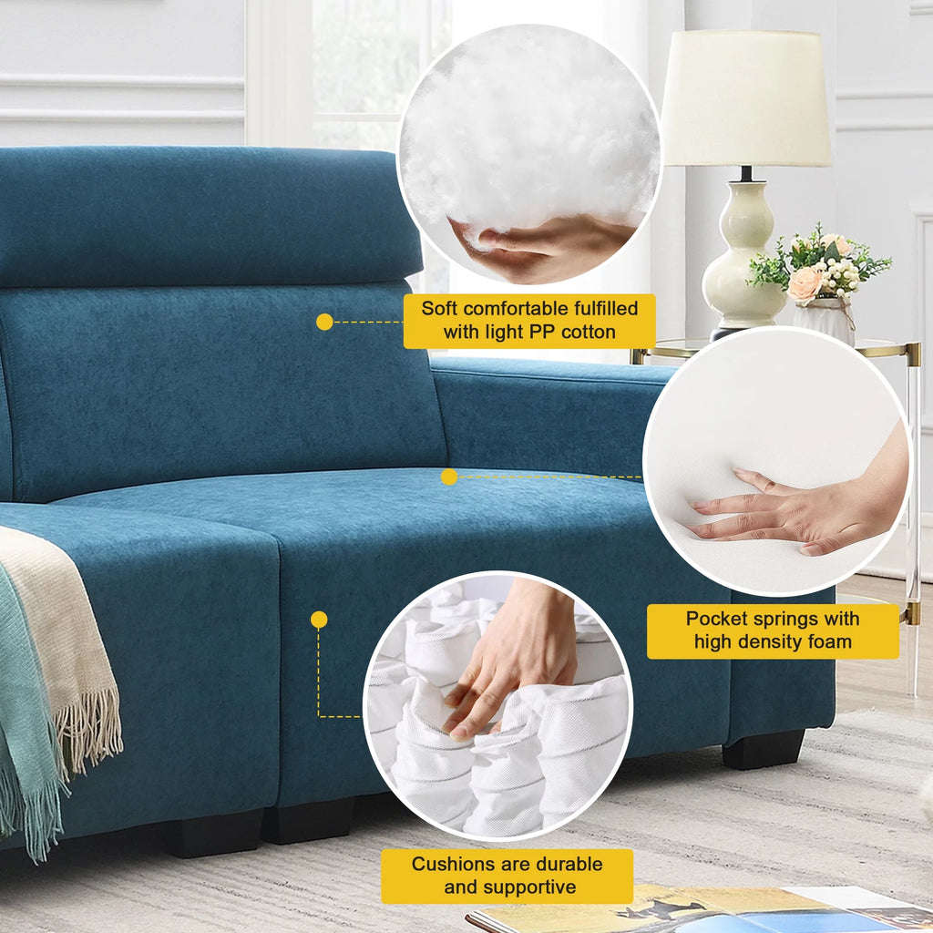 2-Seater Velvet Sectional Sofa with Adjustable Headrest L701788