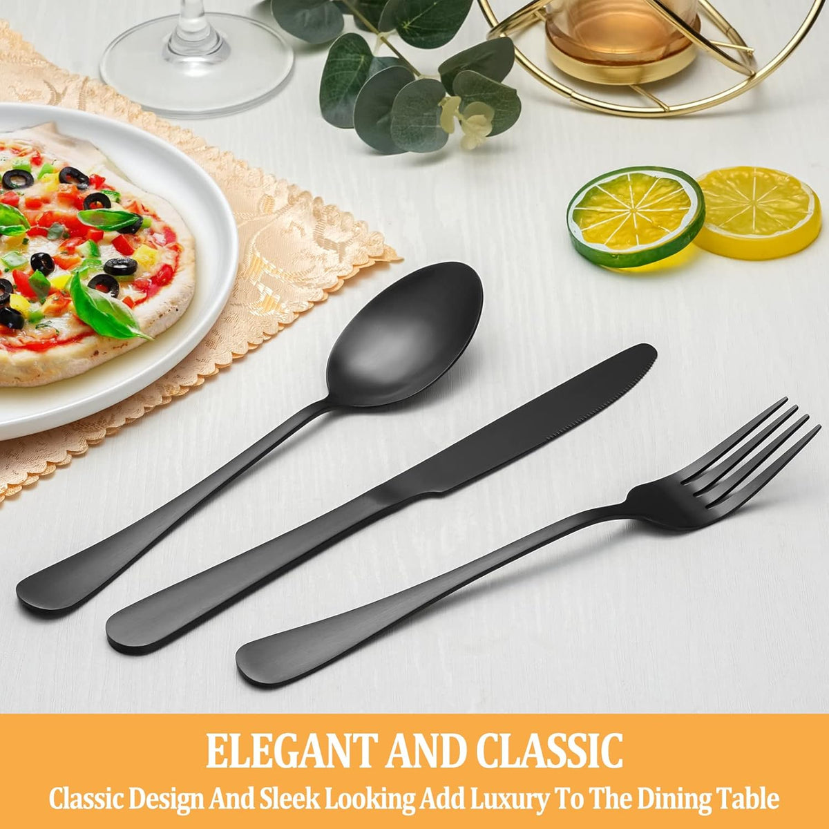 48 Piece Matte Black Stainless Steel Flatware Set with Steak Knives V449100