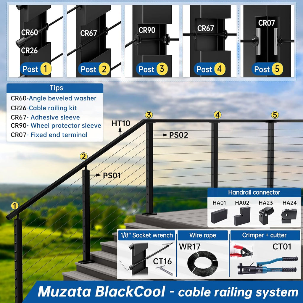 4 Pack Black Square Stainless Steel Cable Railing Post F8805