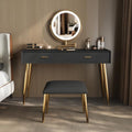 Black 31.5in Vanity Desk Set with 360° Rotating Mirror and Lights, 2 Drawers, Stool F3044