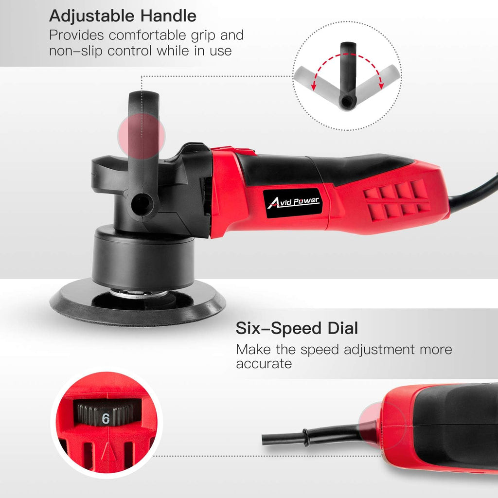 6-inch Dual Action Random Orbital Car Buffer Polisher with Variable Speed, 3 Foam Pads R828275