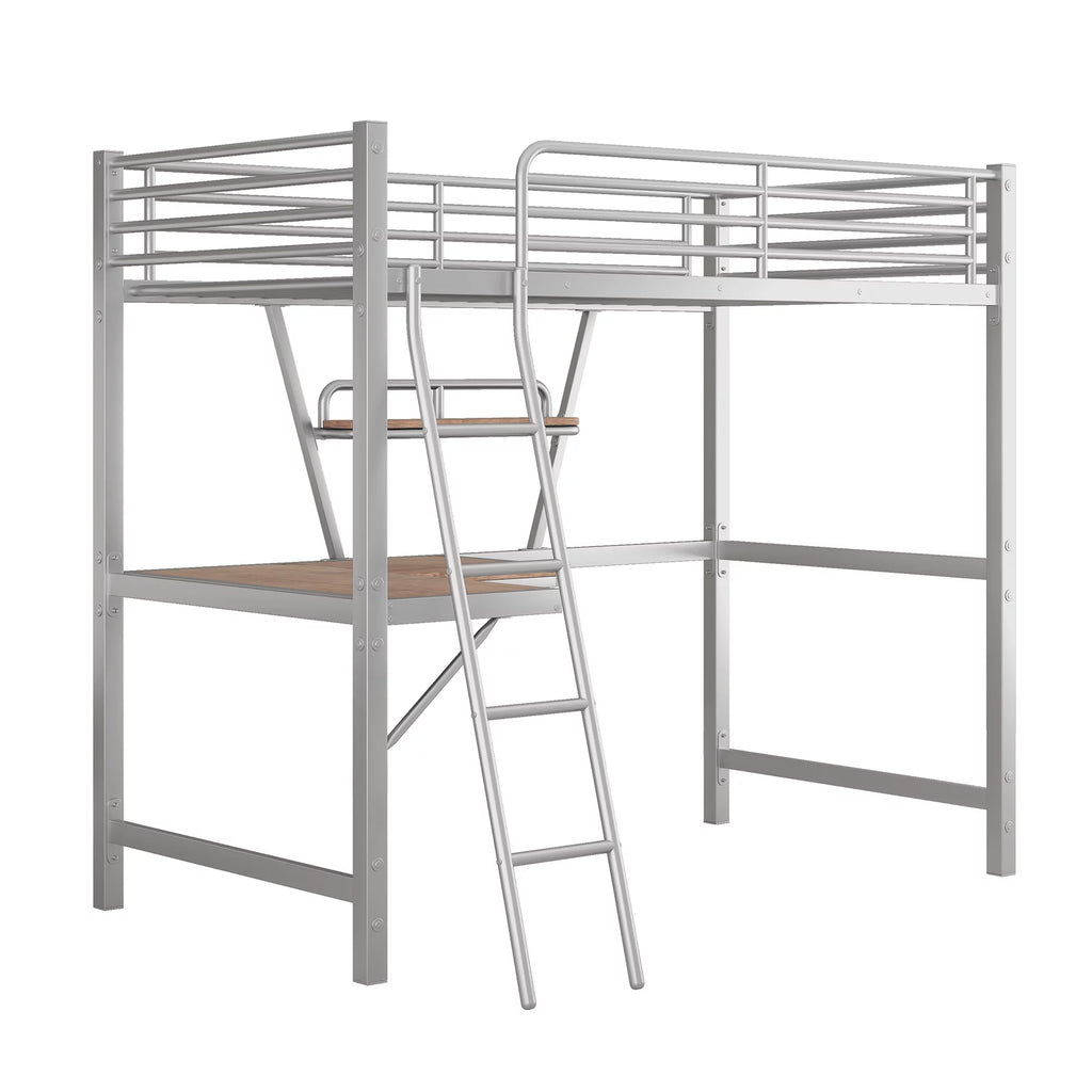 Metal Loft Bed with Desk and Shelf W251