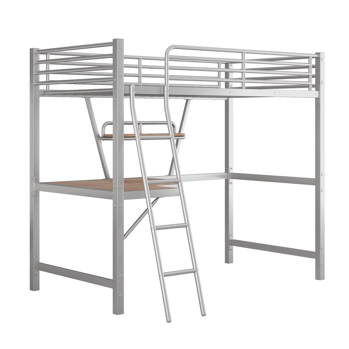 Metal Loft Bed with Desk and Shelf W251