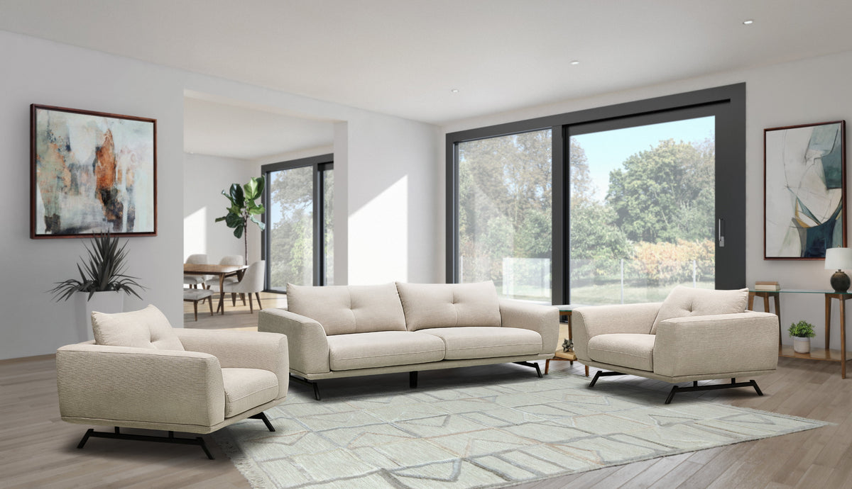 Cream 3-pc Fabric Sofa and 2 Chairs Set E598