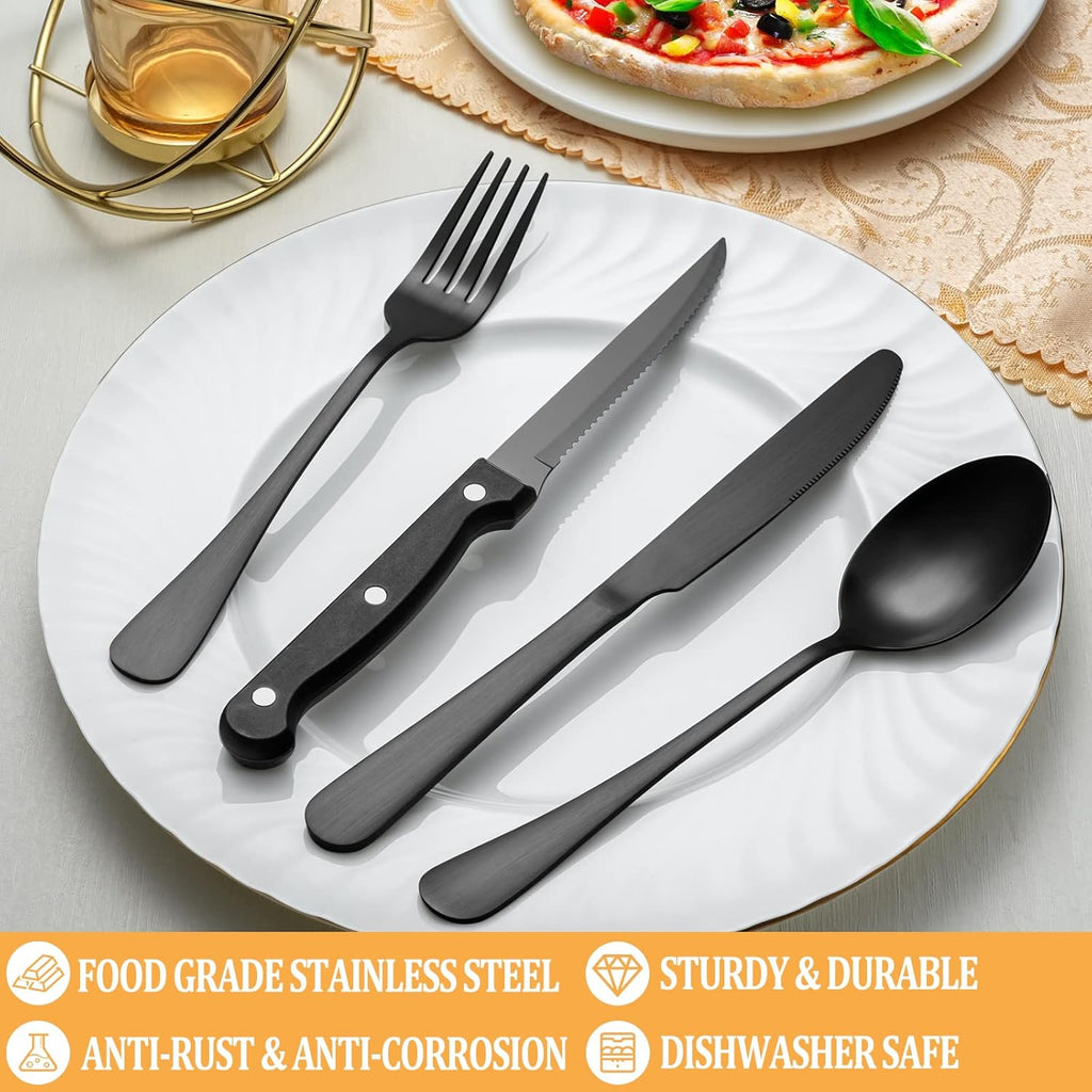 48 Piece Matte Black Stainless Steel Flatware Set with Steak Knives V449100