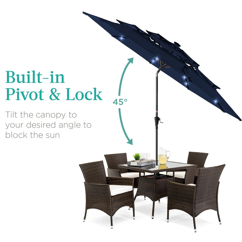 10ft 3-Tier Solar Patio Umbrella with 24 LED Lights E296906