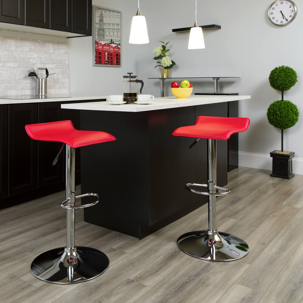 Red Vinyl Height Adjustable Barstool with Chrome Base U232165
