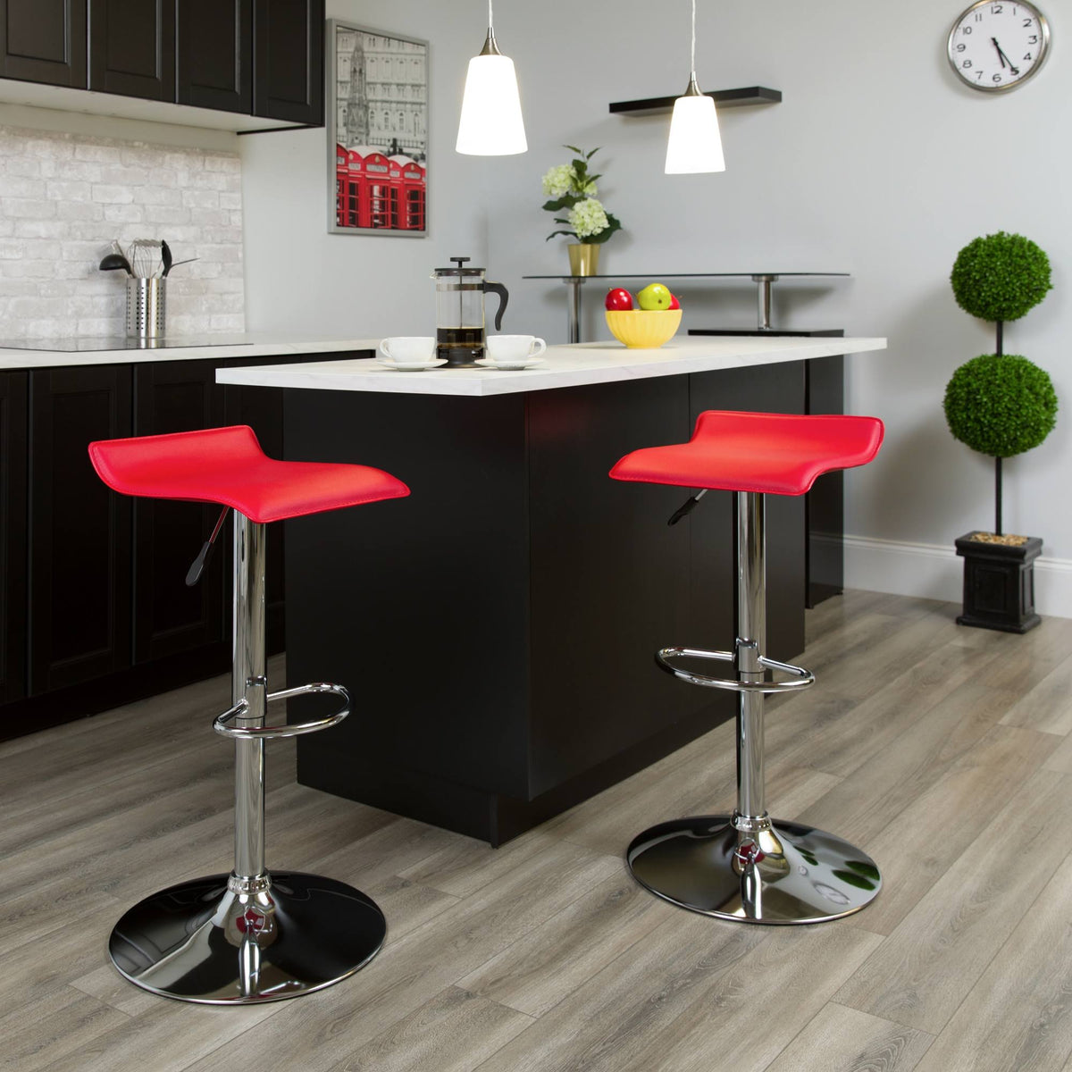 Red Vinyl Height Adjustable Barstool with Chrome Base U232165