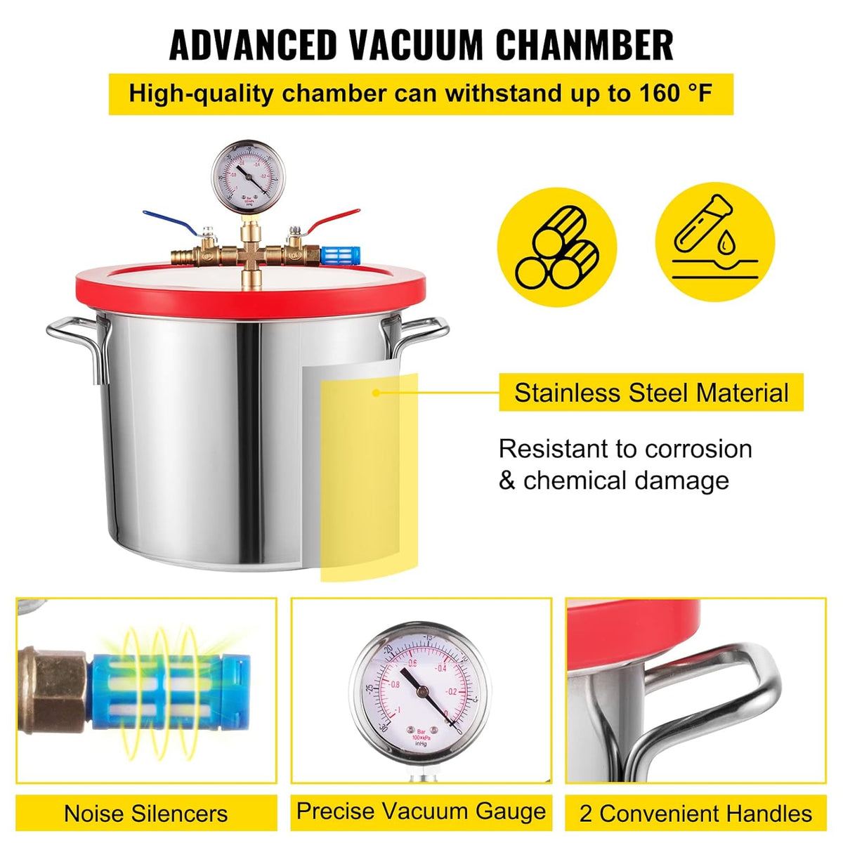 Vacuum Chamber Kit with Pump, 4CFM 1/3HP, 2 Gallon C513846