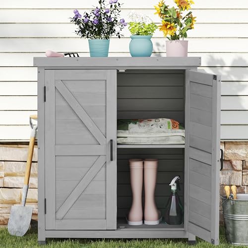 Outdoor Storage Cabinet & Potting Bench Table with Metal Top F408566