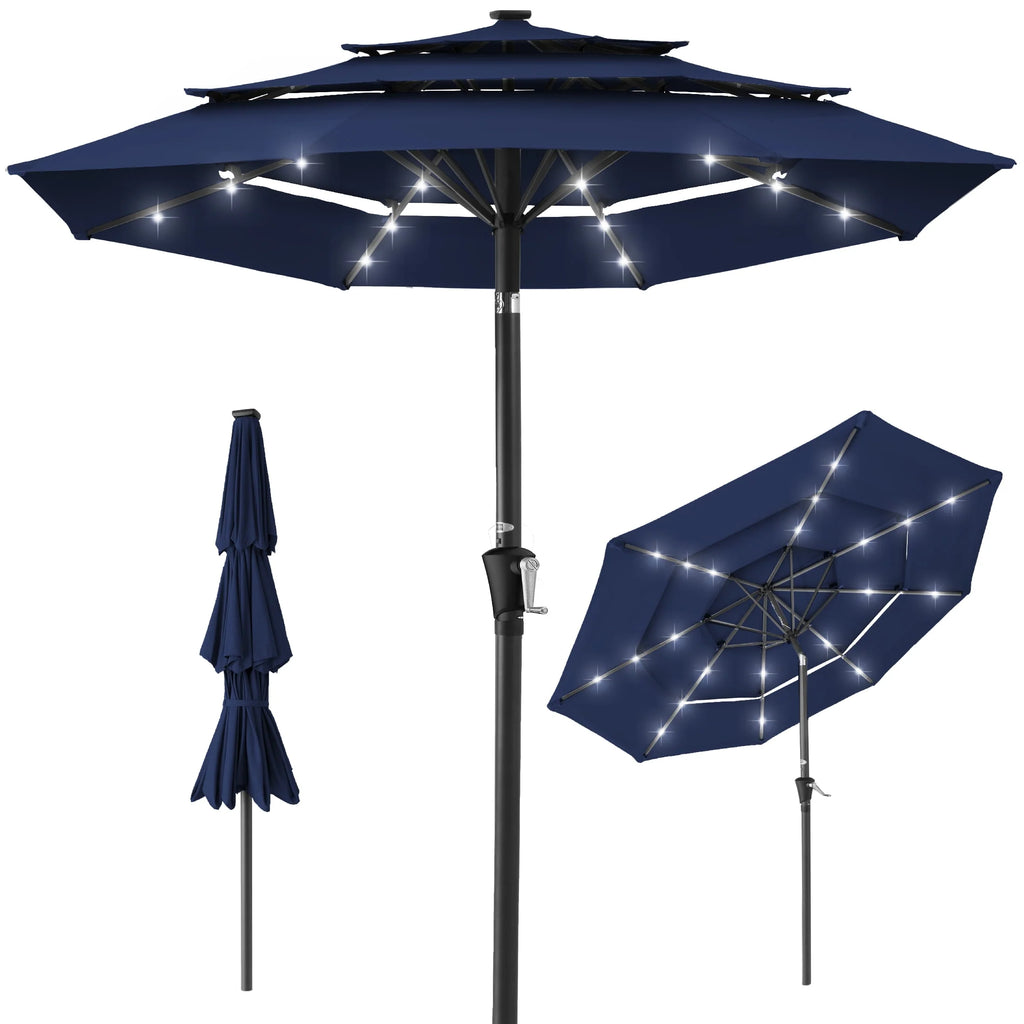10ft 3-Tier Solar Patio Umbrella with 24 LED Lights E296906