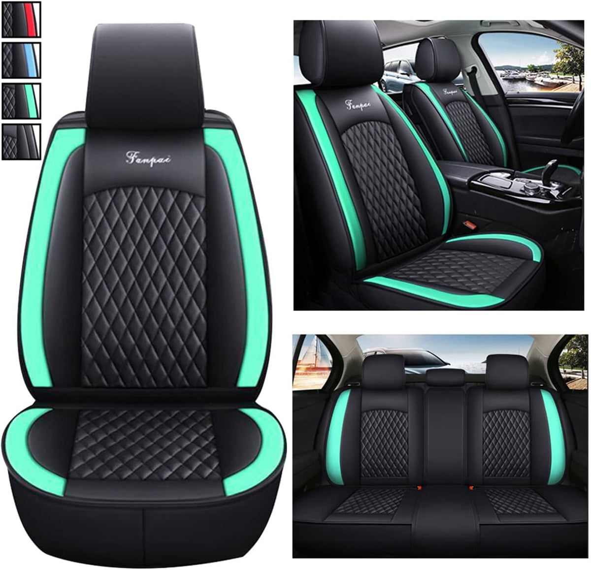 Black Blue Waterproof PU Leather Car Seat Cover Protector Pad L625