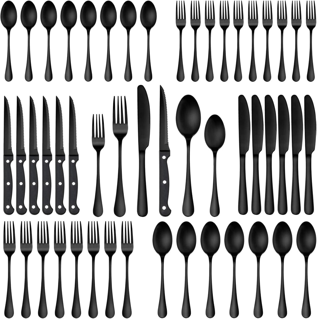 48 Piece Matte Black Stainless Steel Flatware Set with Steak Knives V449100