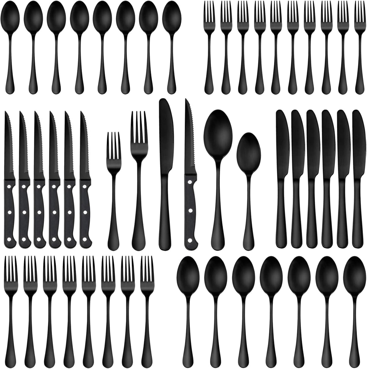 48 Piece Matte Black Stainless Steel Flatware Set with Steak Knives V449100