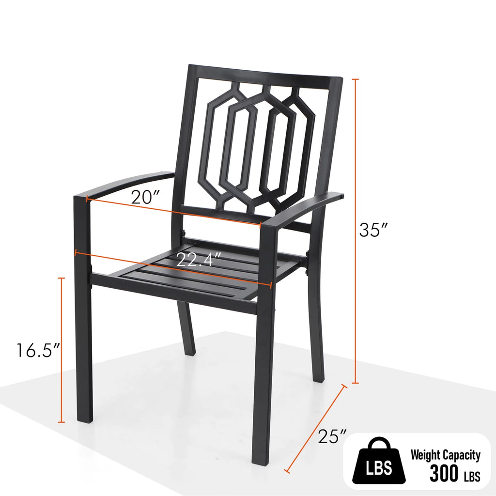 6-Piece Outdoor Patio Set with 10 FT Umbrella, 4 PCS Metal Steel Stacking Chairs & 1 PC Square Dining Table, Orange Red Umbrella Q445