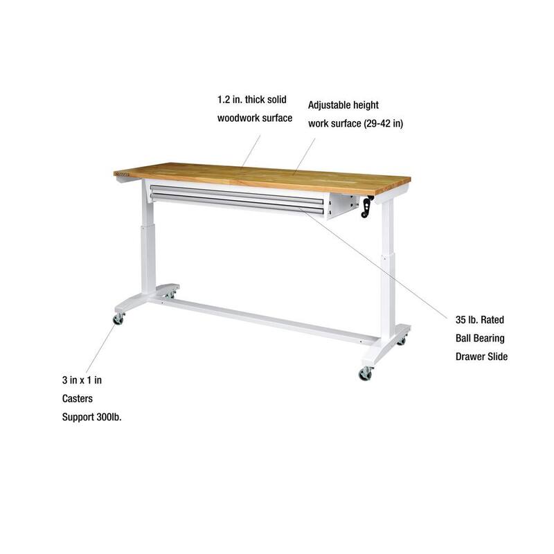 White Adjustable Height Worktable with 2 Drawers J6548